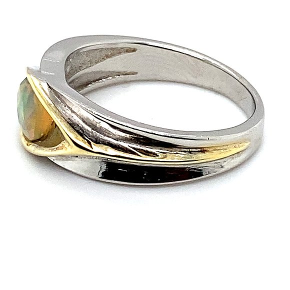 Precious Opal .60ct Rhodium Finish Silver Ring - Picture 6 of 7